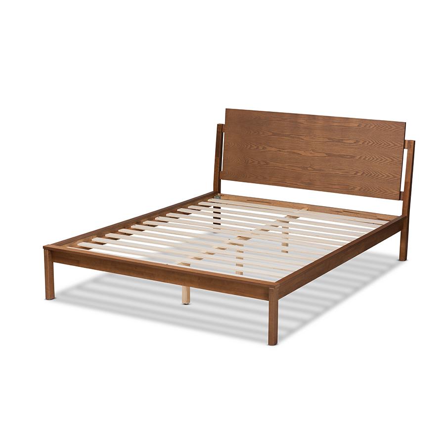 Giuseppe Modern and Contemporary Walnut Brown Finished Queen Size Platform Bed. Picture 3