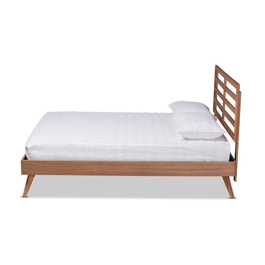 Shiro Mid-Century Modern Ash Walnut Finished Wood Queen Size Platform Bed. Picture 2