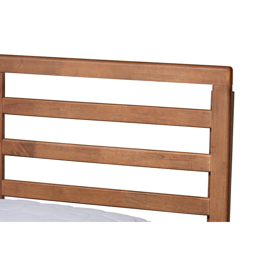 Shiro Mid-Century Modern Ash Walnut Finished Wood Queen Size Platform Bed. Picture 4