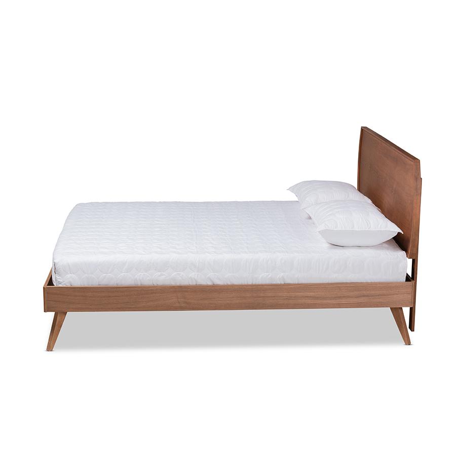 Aimi Mid-Century Modern Walnut Brown Finished Wood Queen Size Platform Bed. Picture 2