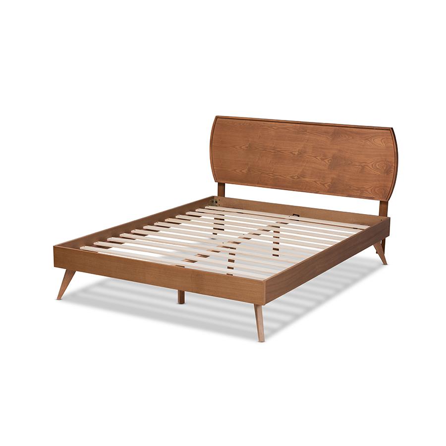 Aimi Mid-Century Modern Walnut Brown Finished Wood Queen Size Platform Bed. Picture 3