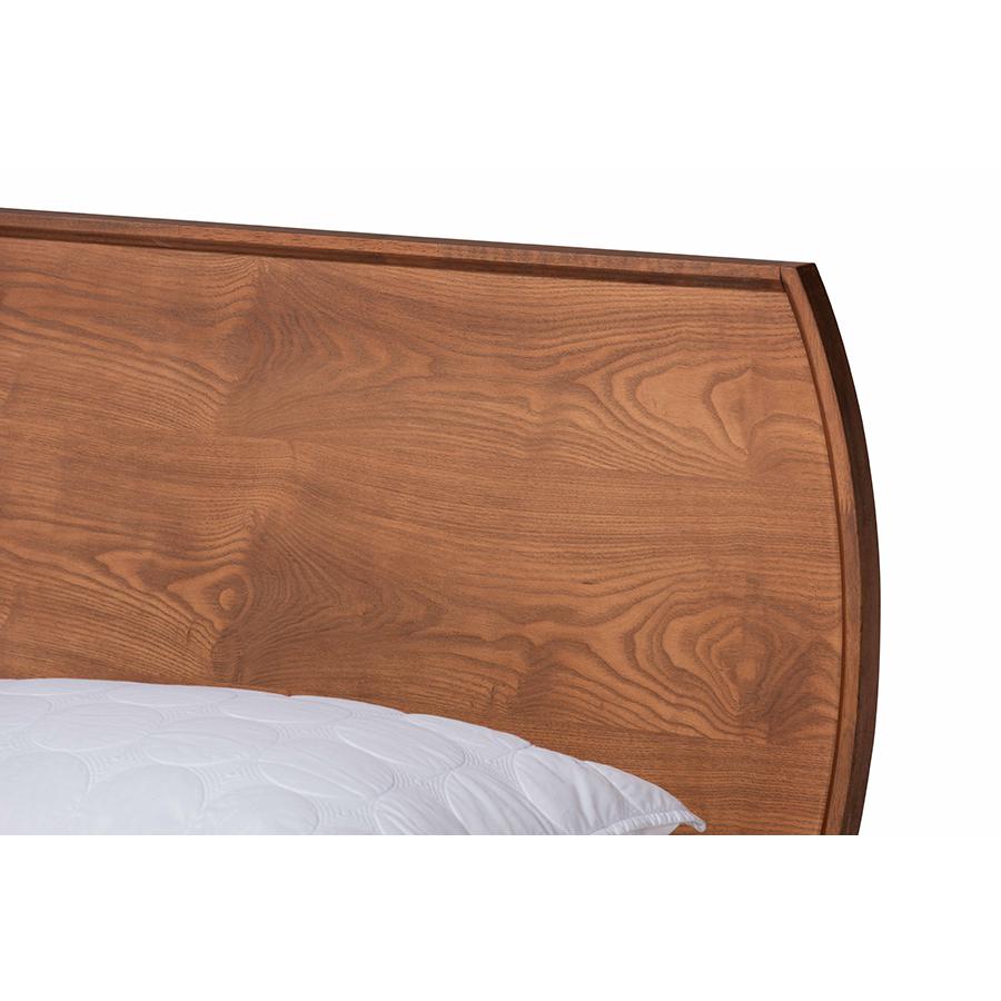 Aimi Mid-Century Modern Walnut Brown Finished Wood Queen Size Platform Bed. Picture 4