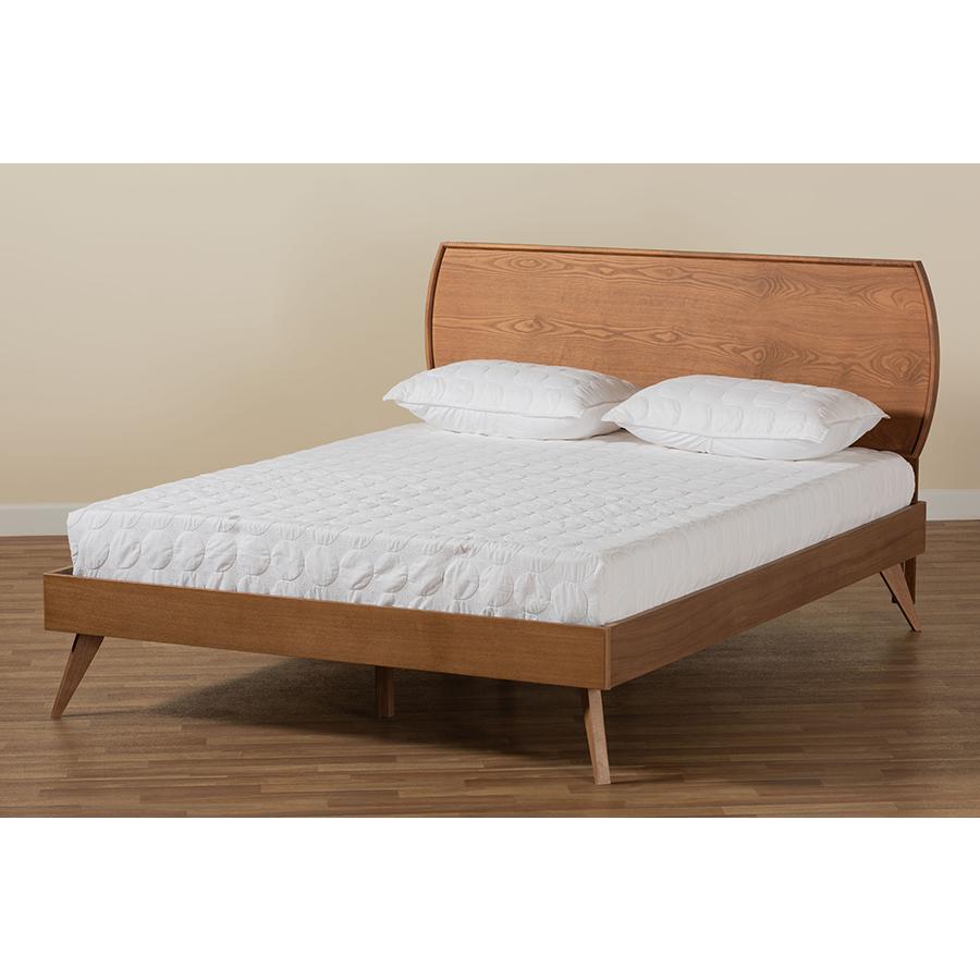 Aimi Mid-Century Modern Walnut Brown Finished Wood Queen Size Platform Bed. Picture 7