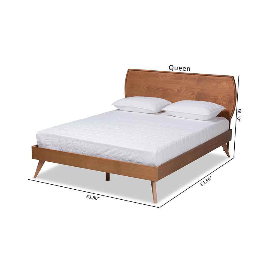 Aimi Mid-Century Modern Walnut Brown Finished Wood Queen Size Platform Bed. Picture 9