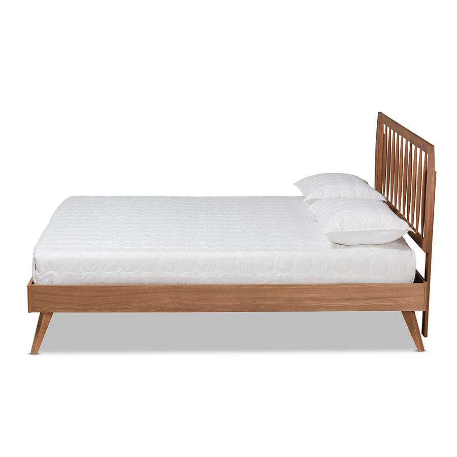 Emiko Modern and Contemporary Walnut Brown Finished Wood Queen Size Platform Bed. Picture 2