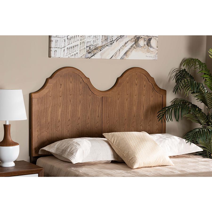Traditional Ash Walnut Finished Wood Full Size Arched Headboard. Picture 17