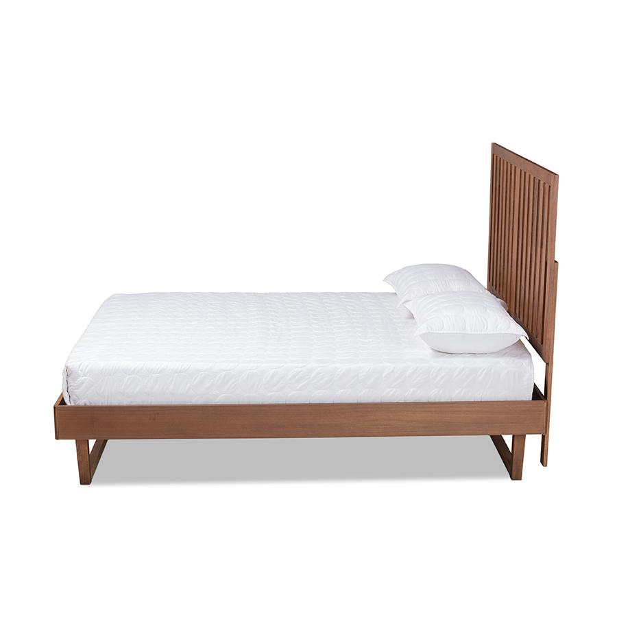 Marin Modern and Contemporary Walnut Brown Finished Wood Queen Size Platform Bed. Picture 2
