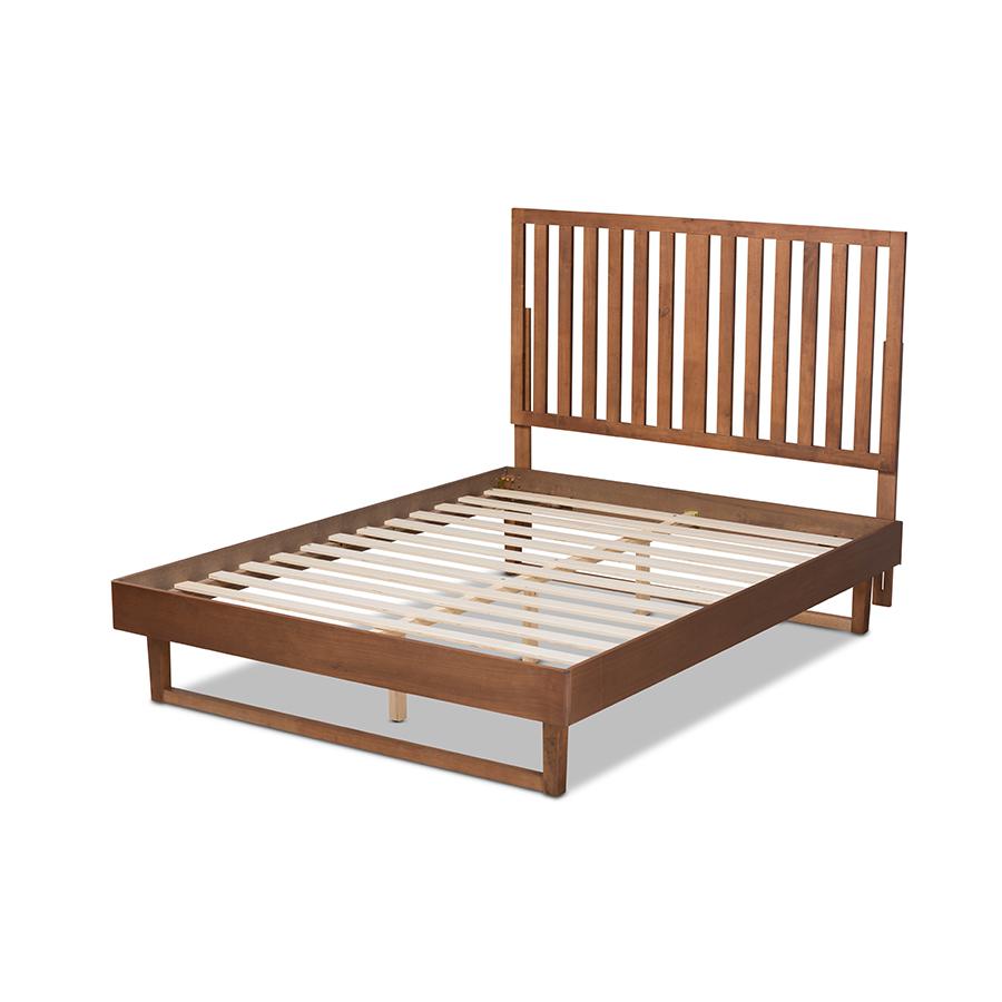Marin Modern and Contemporary Walnut Brown Finished Wood Queen Size Platform Bed. Picture 3