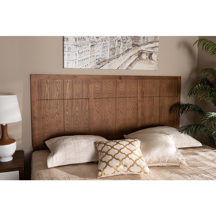 Transitional and Rustic Ash Walnut Finished Wood King Size Headboard. Picture 13