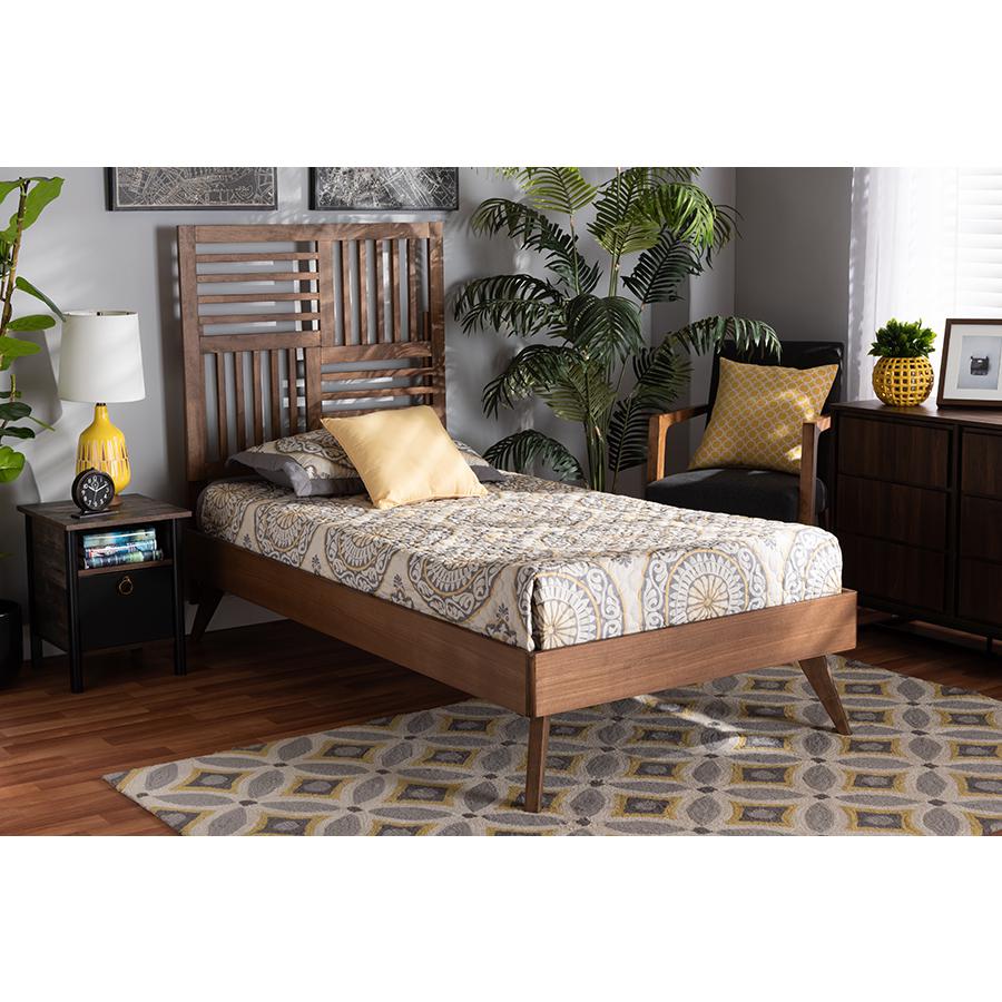 Transitional Walnut Brown Finished Wood Twin Size Platform Bed. Picture 19