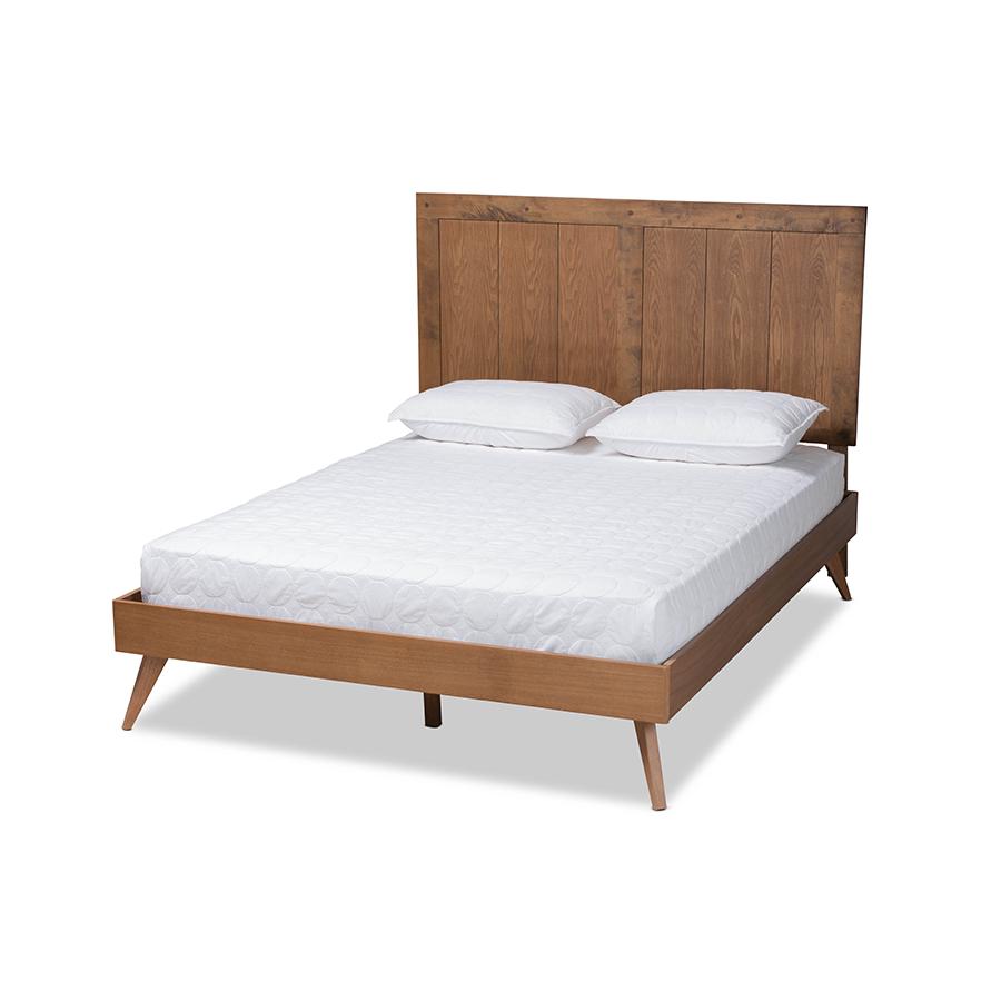 Transitional Ash Walnut Finished Wood Queen Size Platform Bed. Picture 1