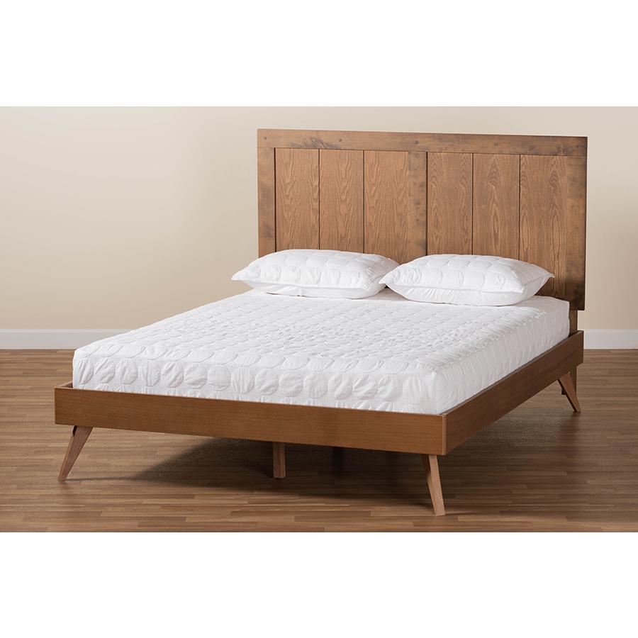 Transitional Ash Walnut Finished Wood Queen Size Platform Bed. Picture 7