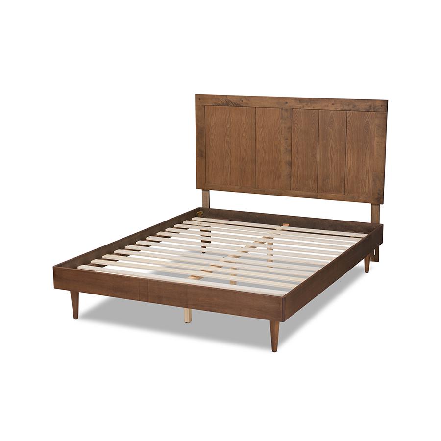 Transitional Ash Walnut Finished Wood Queen Size Platform Bed. Picture 3