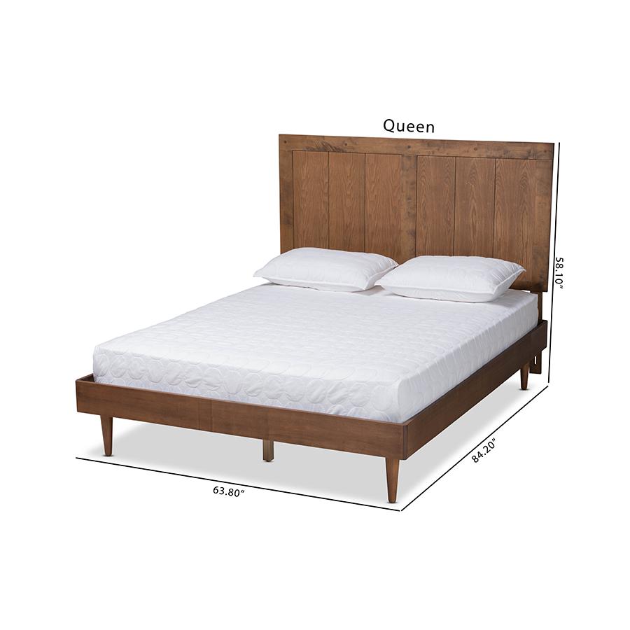 Transitional Ash Walnut Finished Wood Queen Size Platform Bed. Picture 9