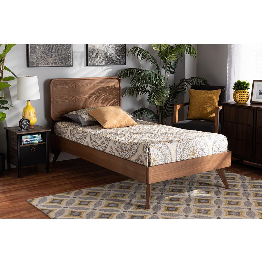 Transitional Walnut Brown Finished Wood Twin Size Platform Bed. Picture 19