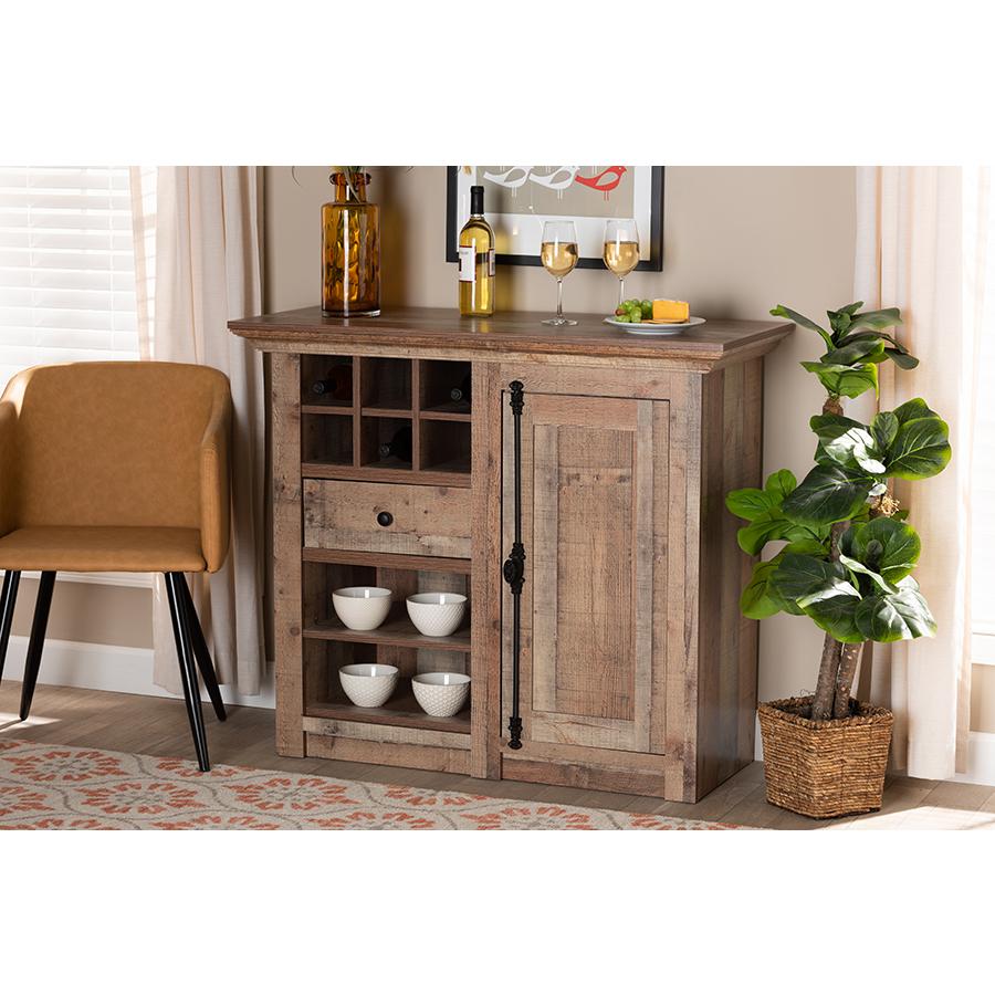 Farmhouse Rustic Oak Brown Finished Wood 1-Door Dining Room Sideboard Buffet. Picture 21