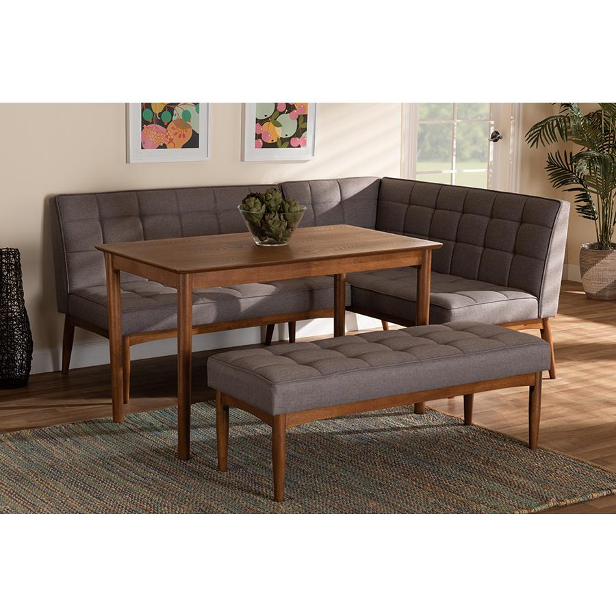 Grey Fabric Upholstered and Walnut Brown Finished Wood 4-Piece Dining Nook Set. Picture 23