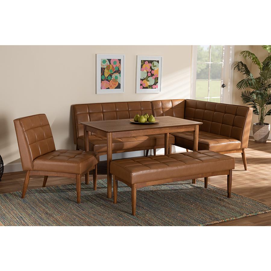 Leather Upholstered and Walnut Brown Finished Wood 5-Piece Dining Nook Set. Picture 25