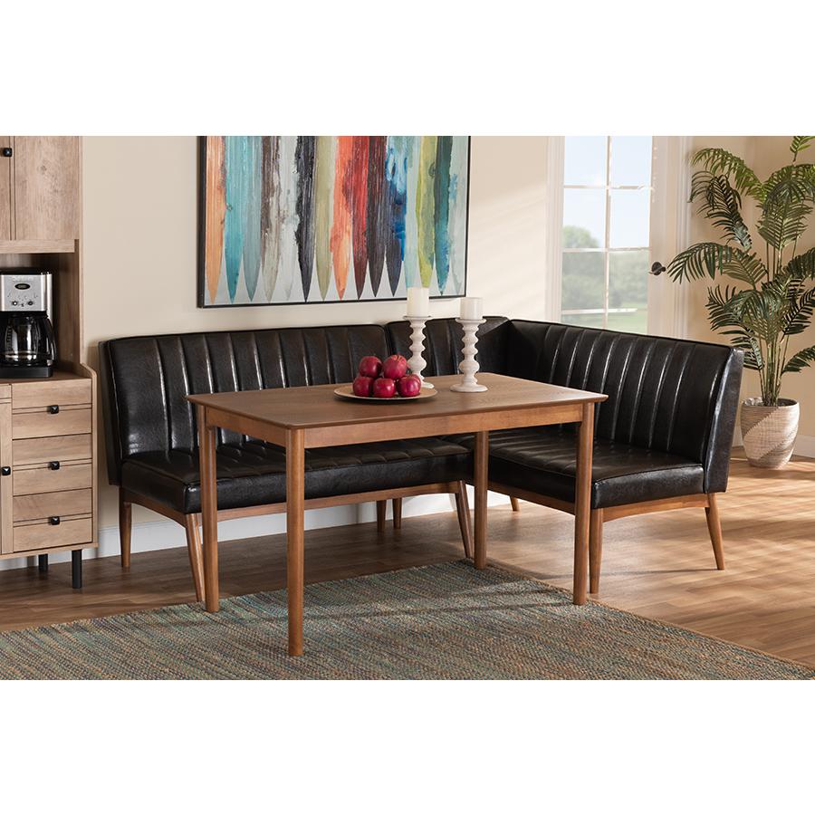 Leather Upholstered and Walnut Brown Finished Wood 3-Piece Dining Nook Set. Picture 21