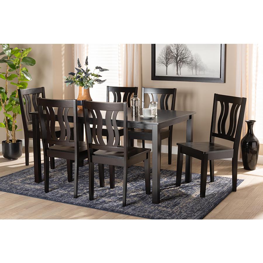 Transitional Dark Brown Finished Wood 7-Piece Dining Set. Picture 19