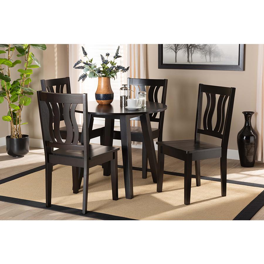 Transitional Dark Brown Finished Wood 5-Piece Dining Set. Picture 19