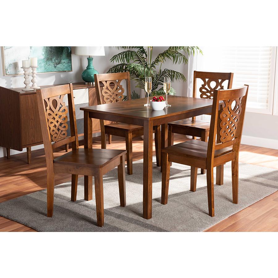 Transitional Walnut Brown Finished Wood 5-Piece Dining Set. Picture 19
