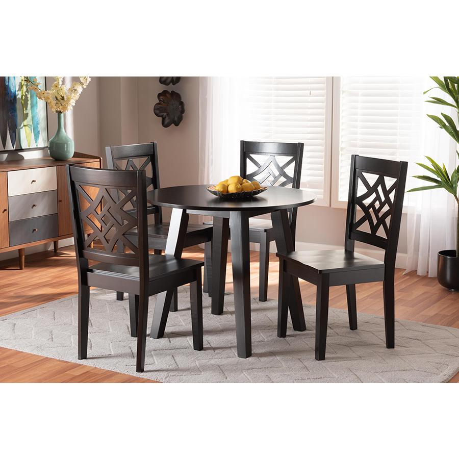 Rava Modern and Contemporary Dark Brown Finished Wood 5-Piece Dining Set. Picture 19
