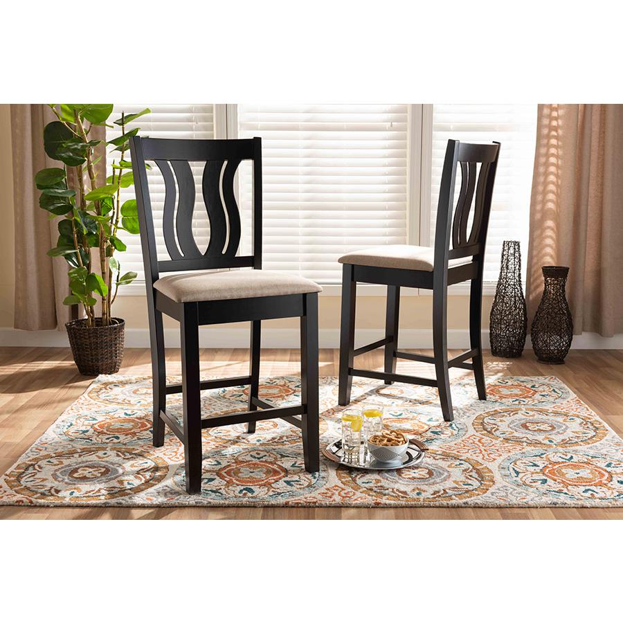 Dark Brown Finished Wood 2-Piece Counter Stool Set. Picture 17