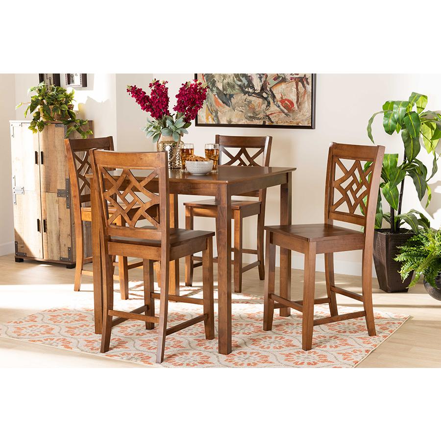 Nicolette Modern and Contemporary Walnut Brown Finished Wood 5-Piece Pub Set. Picture 19