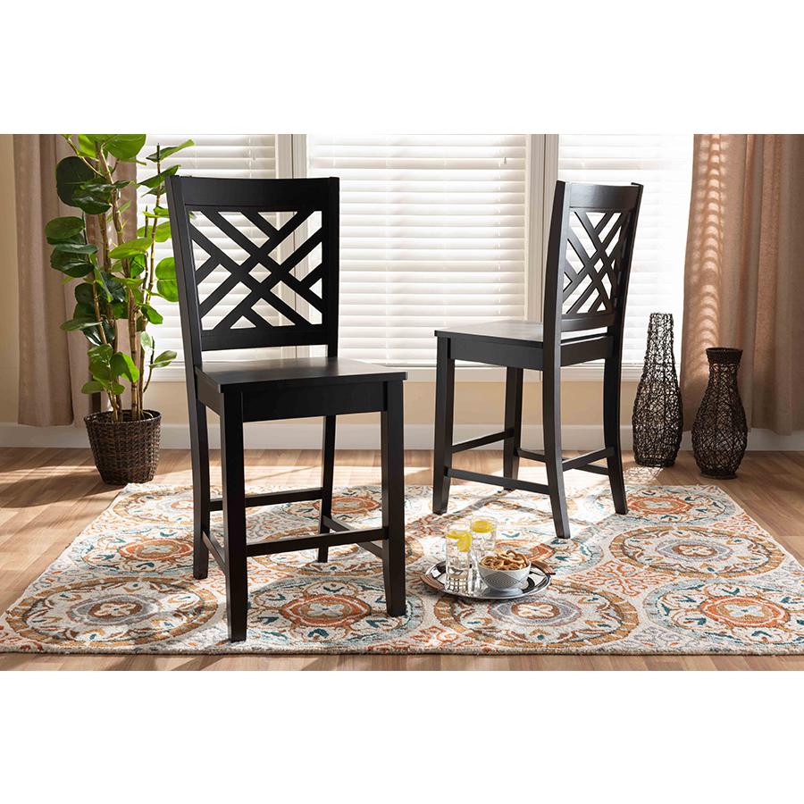 Transitional Dark Brown Finished Wood 2-Piece Counter Stool Set. Picture 17