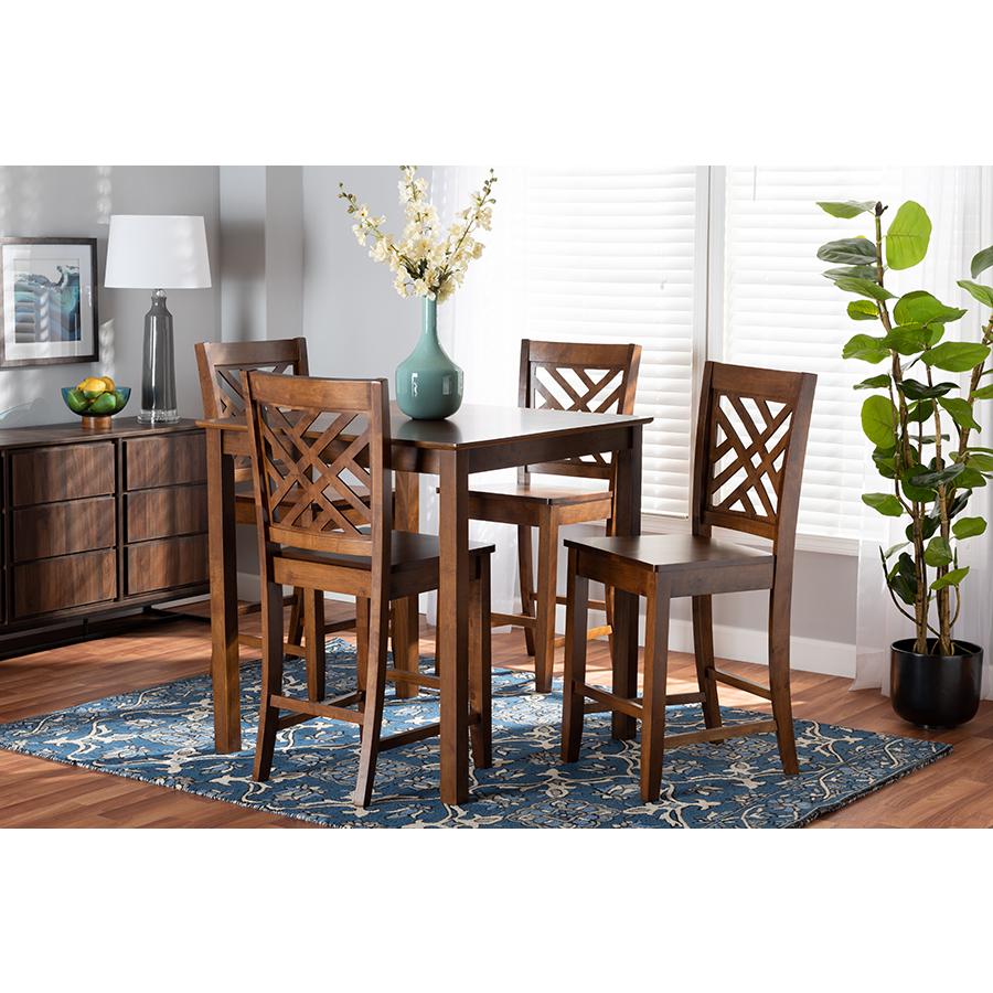 Caron Modern and Contemporary Walnut Brown Finished Wood 5-Piece Pub Set. Picture 19
