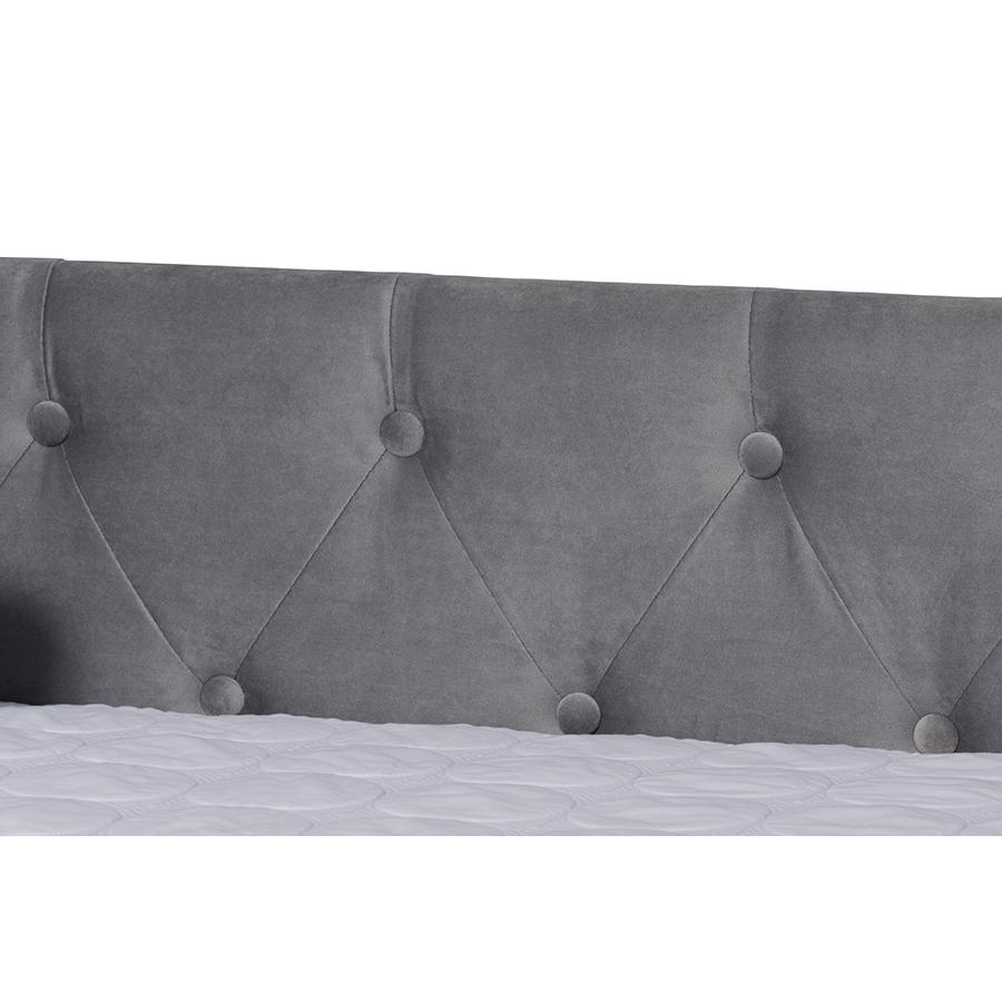 Grey Velvet Fabric Upholstered Queen Size Daybed with Trundle. Picture 6