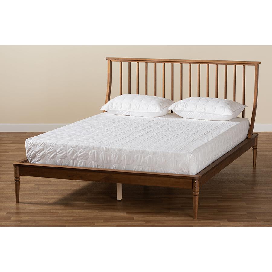 Traditional Transitional Walnut Brown Finished Wood Queen Size Platform Bed. Picture 8