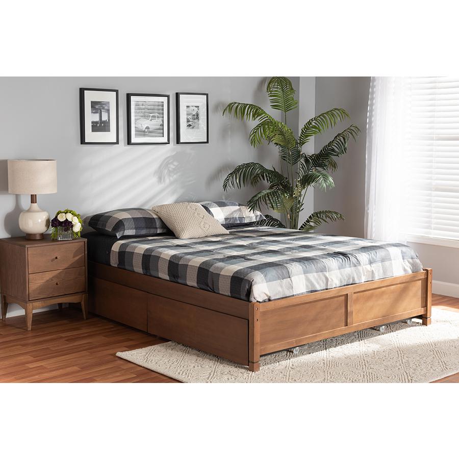 Walnut Brown Finished Wood Full Size 4-Drawer Platform Storage Bed Frame. Picture 27
