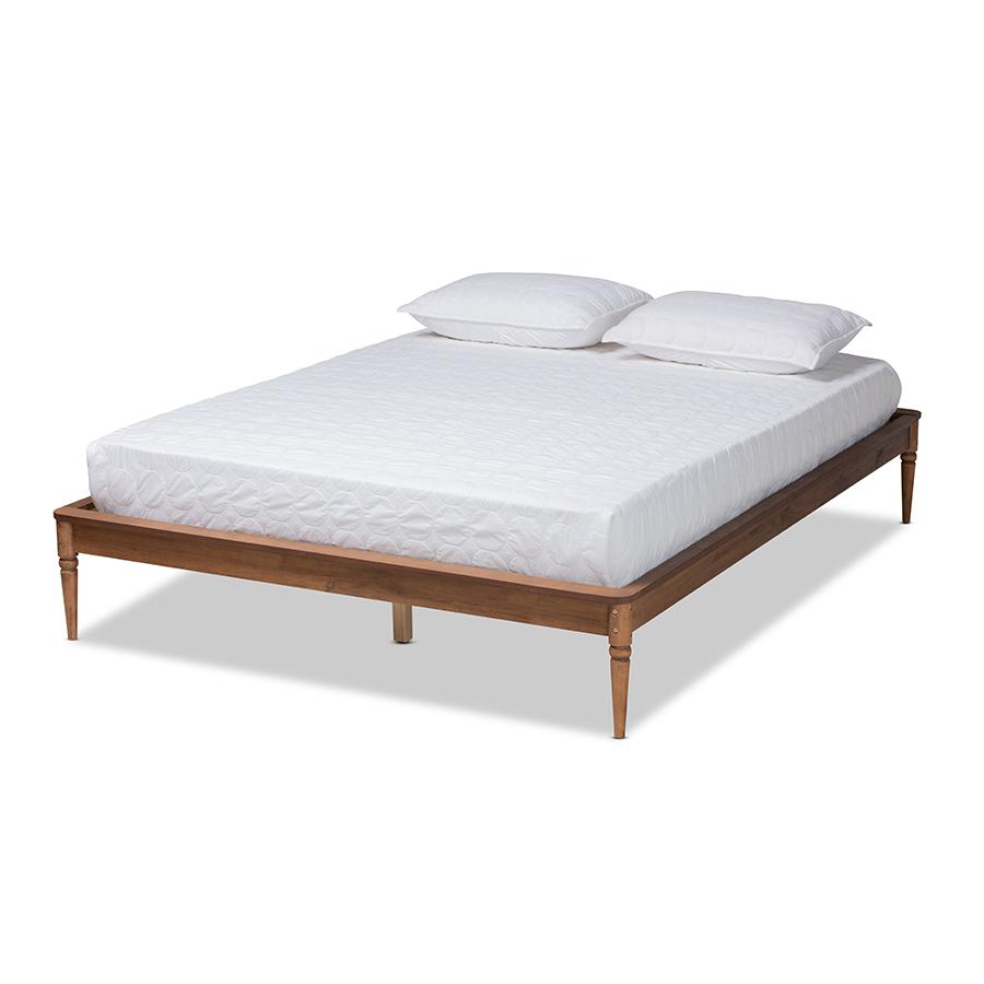 Tallis Classic and Traditional Walnut Brown Finished Wood Queen Size Bed Frame. Picture 1