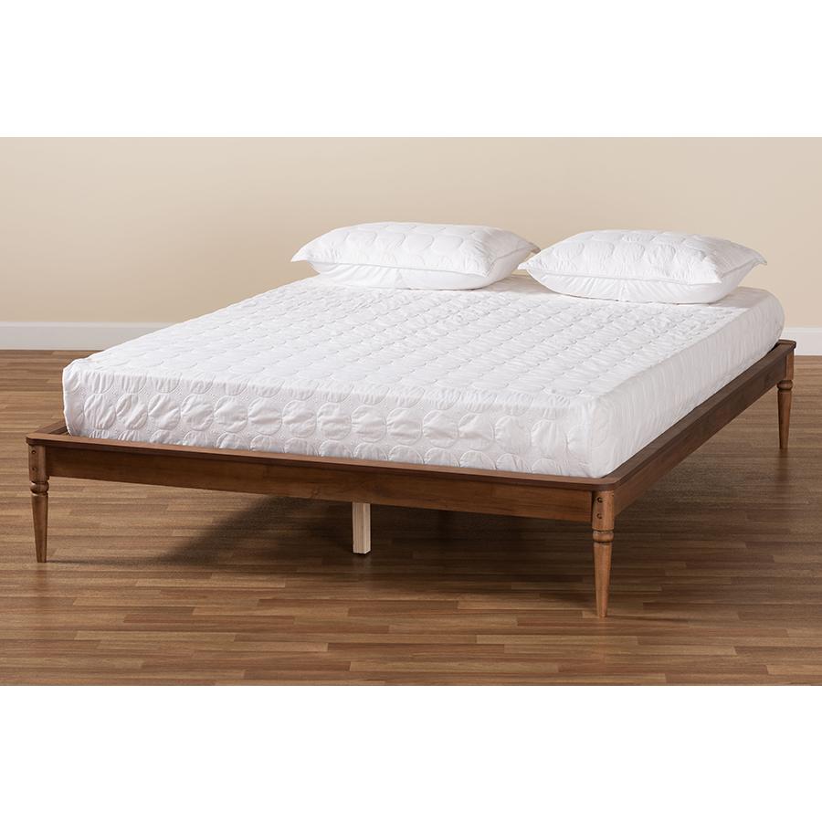 Tallis Classic and Traditional Walnut Brown Finished Wood Queen Size Bed Frame. Picture 7
