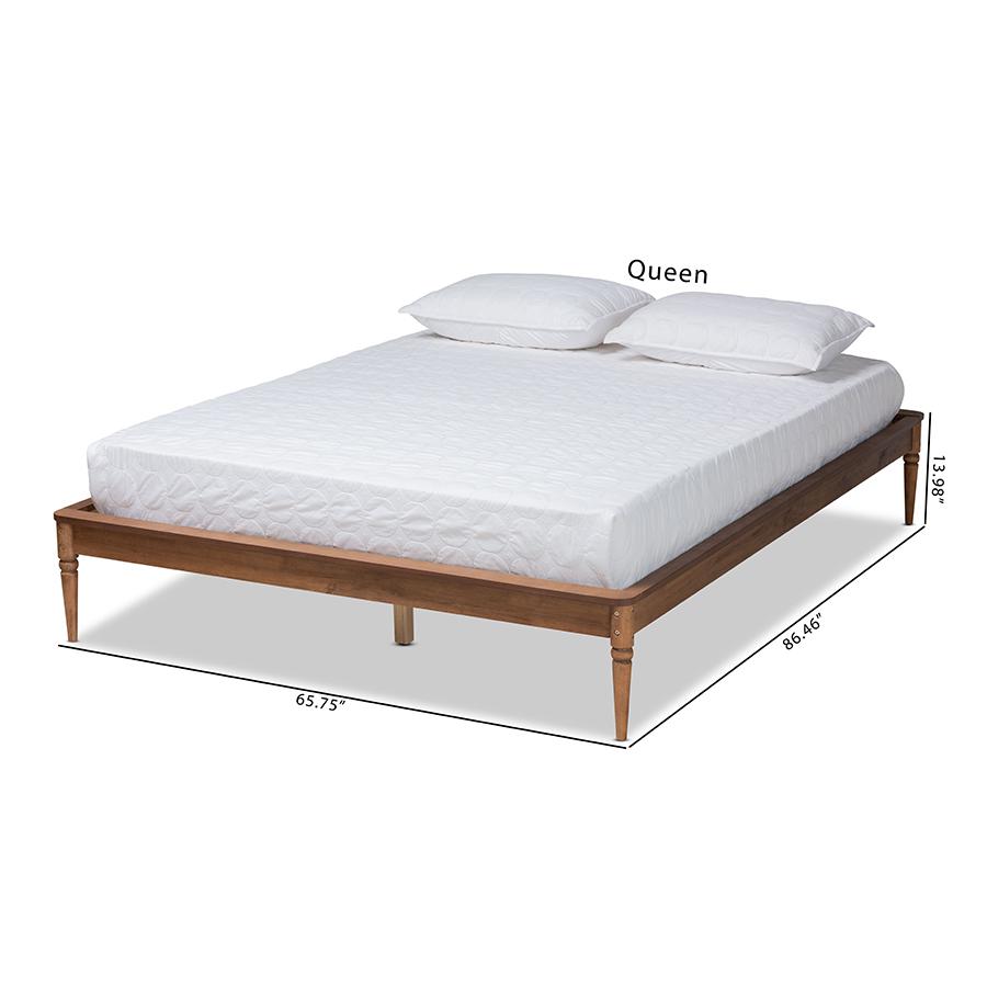 Tallis Classic and Traditional Walnut Brown Finished Wood Queen Size Bed Frame. Picture 9