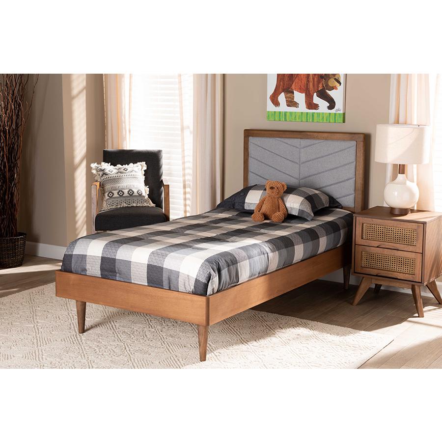 Walnut brown Finished Wood Twin Size Platform Bed. Picture 21