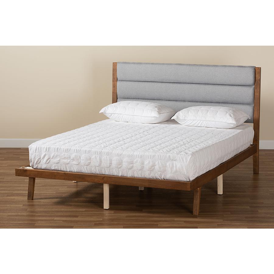 Baxton Studio Jarlan Modern and Contemporary Transitional Grey Fabric Upholstered and Walnut Brown Finished Wood King Size Platform Bed. Picture 9