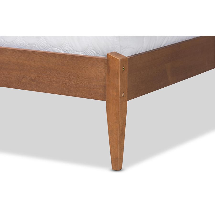Beige Fabric Upholstered and Walnut Brown Finished Wood Queen Size Platform Bed. Picture 5