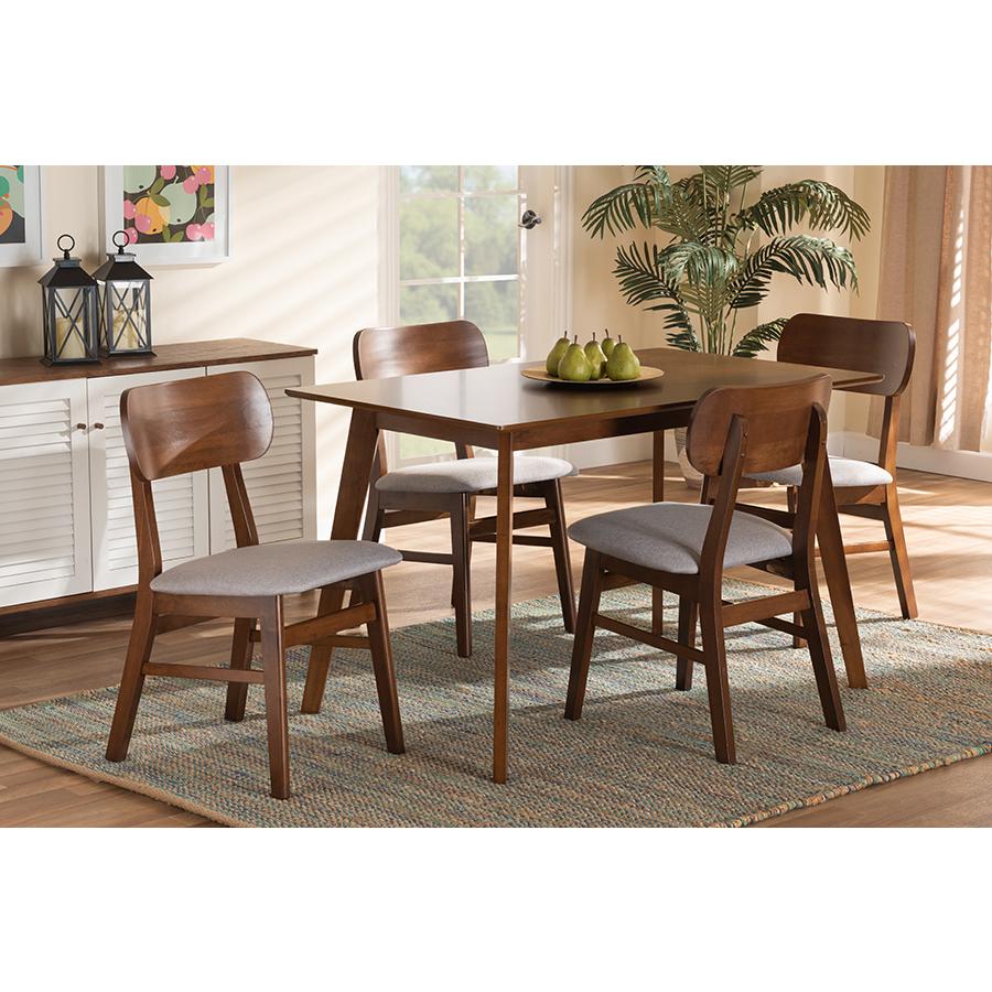 Grey Fabric Upholstered and Walnut Brown Finished Wood 5-Piece Dining Set. Picture 19