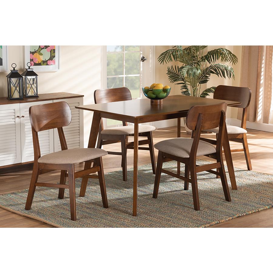 Sand Fabric Upholstered and Walnut Brown Finished Wood 5-Piece Dining Set. Picture 19