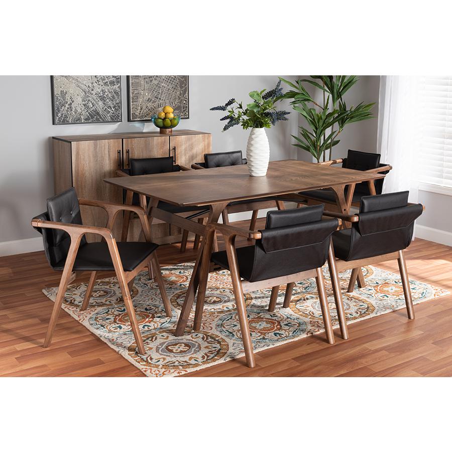 Walnut Brown Finished Wood 7-Piece Dining Set. Picture 19