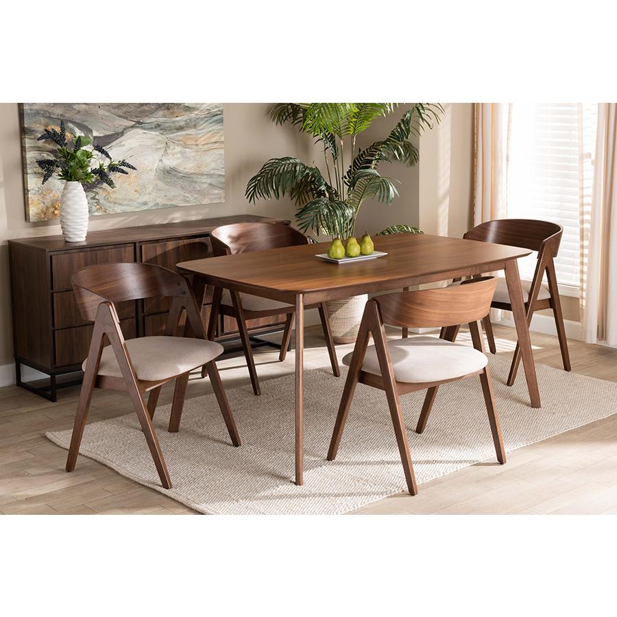 Beige Fabric Upholstered and Walnut Brown Finished Wood 5-Piece Dining Set. Picture 21