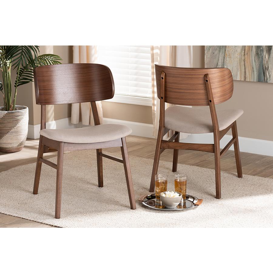 Beige Fabric Upholstered and Walnut Brown Finished Wood 2-Piece Dining Chair Set. Picture 19