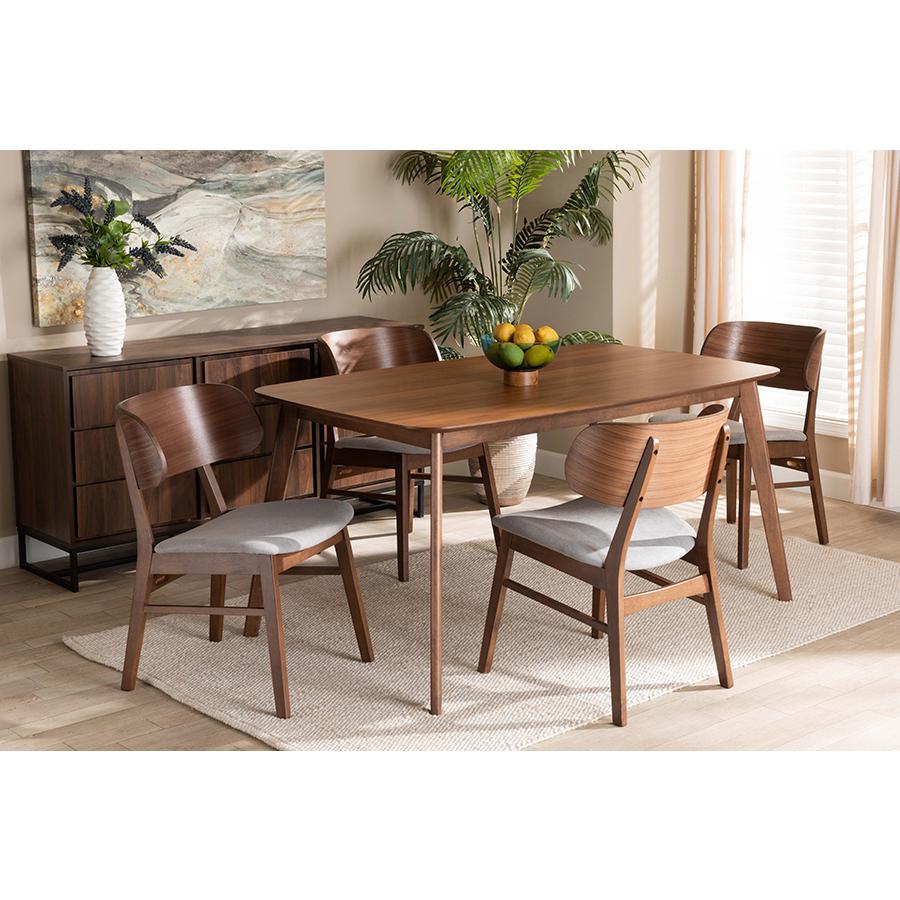 Grey Fabric Upholstered and Walnut Brown Finished Wood 5-Piece Dining Set. Picture 21