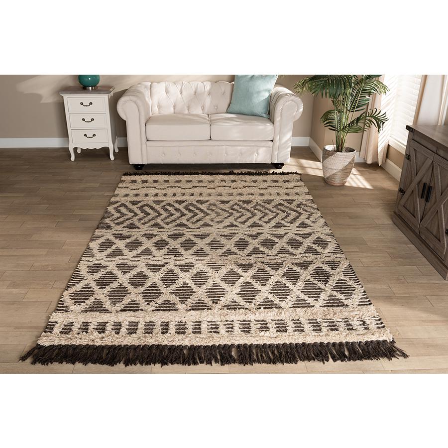 Heino Modern and Contemporary Ivory and Charcoal Handwoven Wool Area Rug. Picture 9
