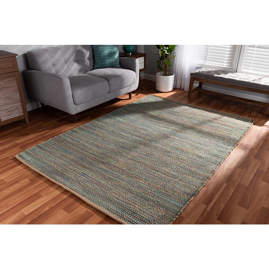 Michigan Modern and Contemporary Blue Handwoven Hemp Blend Area Rug. Picture 9