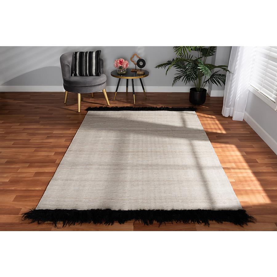 Dalston Modern and Contemporary Beige and Black Handwoven Wool Blend Area Rug. Picture 9