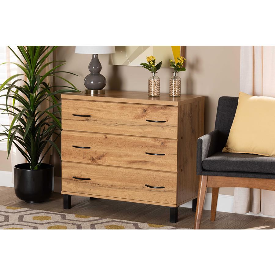 Maison Modern and Contemporary Oak Brown Finished Wood 3-Drawer Storage Chest. Picture 19